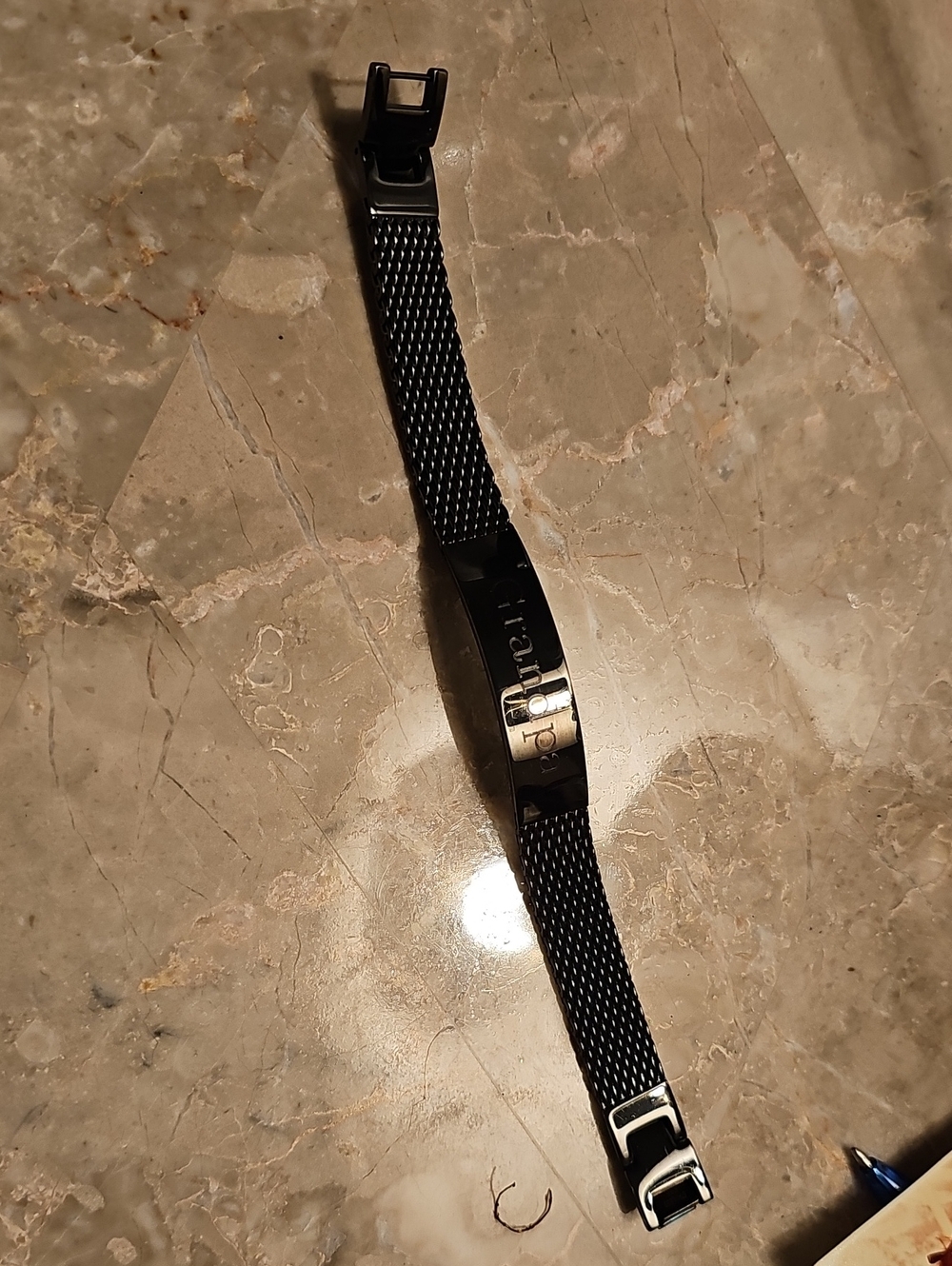 Black Stainless Steel GRANDPA Mesh ID Bracelet - Unbranded NEW